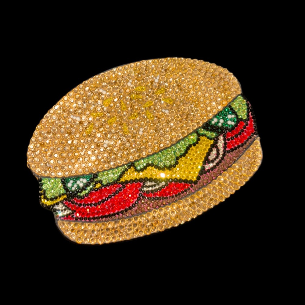 Gold Custom Cheeseburger Clutch Crossbody Bag New - Picture 4 of 6